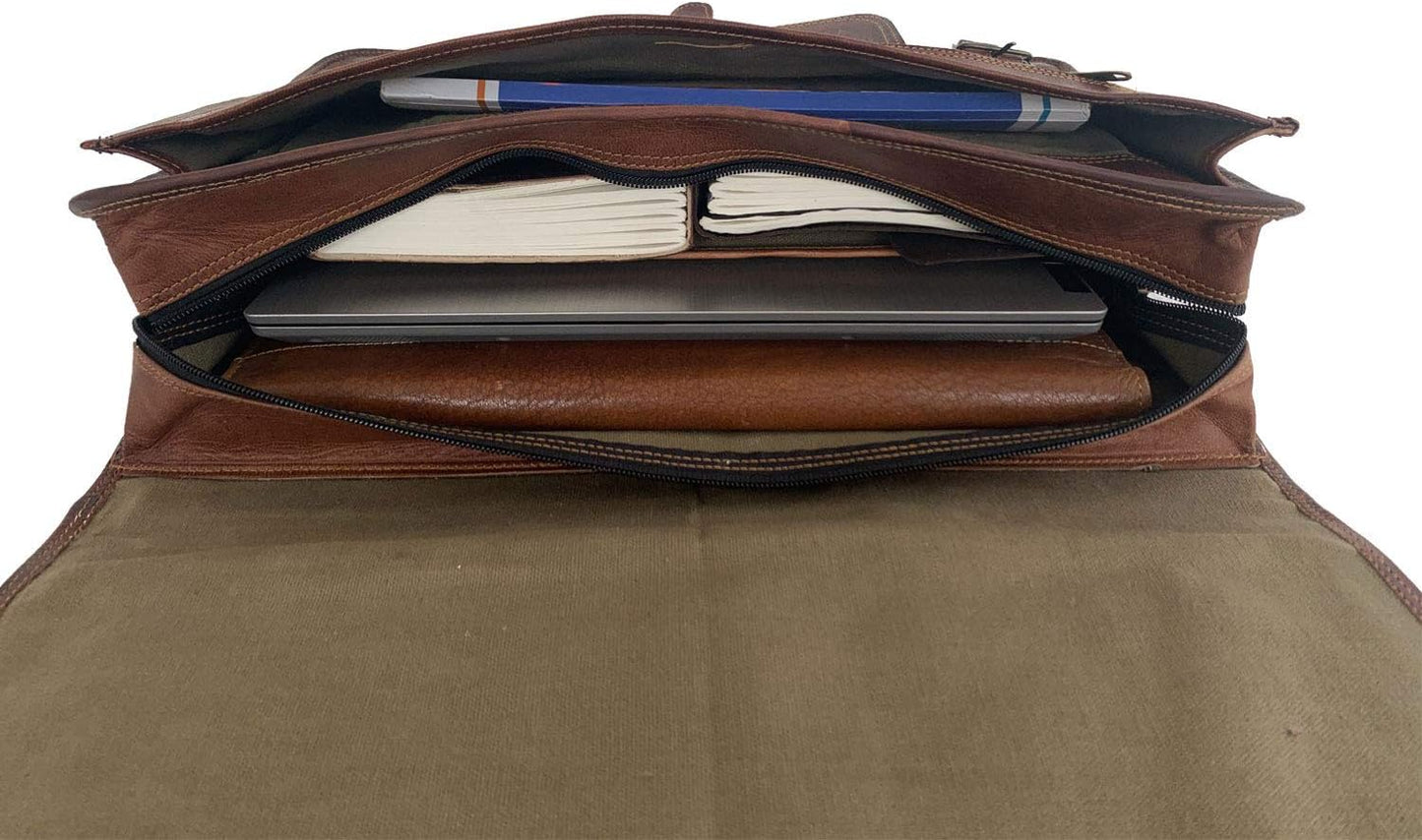 Leather briefcase for men 18 inch laptop messenger bag office satchel computer bag for men and women (16 INCH)