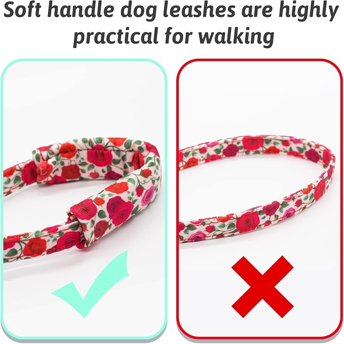 Dog Collar and Leash Set Girls Adjustable Puppy Collars with Floral Bow Tie for Small Medium Large Female Dogs, Red Rose, XS