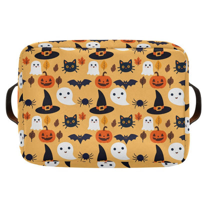 Bolaz Large Storage Basket Halloween Spooky Skull Pumpkin Black Cat Foldable Storage Box Organizer Bins with Handles for Bedroom Home Office