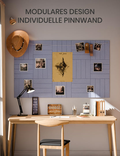 Bumusty Large Cork Board Alternative-36 x 24" Felt Bulletin Board Tiles, with 30 Pushpins, 40 Adhesive Tabs, Bold-Stripe 6-Pack, Cork Boards for Office Push Pin Board-Soft Periwinkle