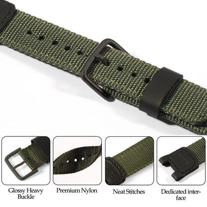 Nylon Watch Strap Compatible with Casio SGW-100 SGW-200 GW-3000B GW-3500B Replacement For Pathfinder PAS410 Band 24mm Men's Leather Strap -ArmyGreen