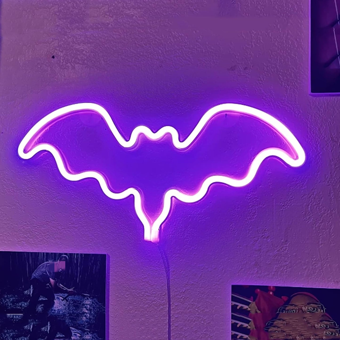 Bat Halloween Neon Signs for Bedroom Bedside Dorm Wall Decor,Neon Light up Halloween Decor LED Night Lights Table Ornaments for Christmas Party, Battery Powered Neon Bat Sign Kids Gifts(2Purple)