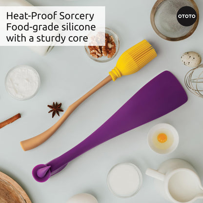 OTOTO Jar Spatula and Pastry Brush - Silicone Heat Resistant and Basting Brush, Cooking and Baking Spatula, Spooky Witchy Gifts, Gothic Kitchen Halloween Gifts, Unique Kitchen Gadgets (Witchin)