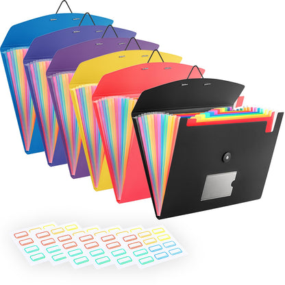 6 Pack Accordion File Organizer with Labels, 13 Pocket Expanding File Folder for Letter Size A4 Papers, Ideal for Home, Office Supplies, College Essentials