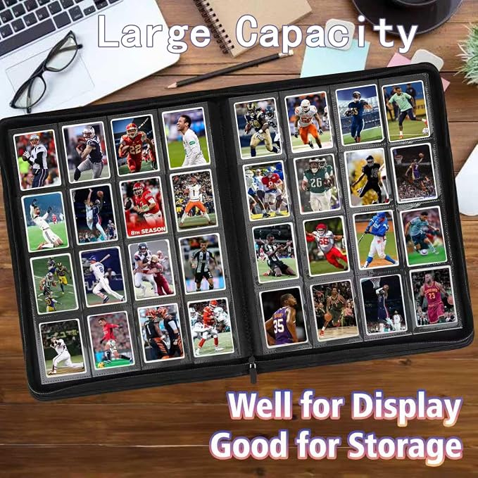 Trading Card Binder 16 Pocket, 1664 Pockets Ringless PU Cover Card Collection Binder, Double Sided Card Binder Collector Album, Card Folder for MTG, TCG, Sports Cards, Game Card (Green, 16Pockets)