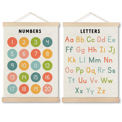 IAFQWDS Numbers and Alphabet Classroom Wall Art Hanging Poster Framed, ABC Letters Numbers 1-20 Educational Wall Decor Prints for Toddler Kids Preschool Kindergarten Homeschool, 12x16 Inch Set of 2
