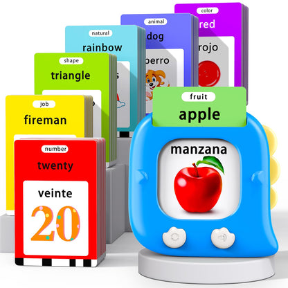 Kidzdo 520 Bilingual Spanish English Talking Flash Cards, Birthday Gifts Easter Present for 2 3 4 5 6 Year Old Boys and Girls, Pocket Speech Therapy Toys, Portable Toddlers Toys, Blue