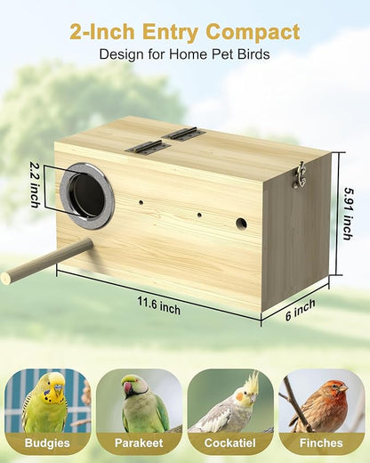 Parakeet Nesting Box,Bird House with Camera,Natural Bird Nest Box with 1080P Wi-Fi Camera, Visual Breeding Record for Pet Bird Budgies, Parrots, Finches, Canaries