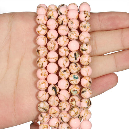 Yochus 60pcs White Shell Turquoise Beads，6mm Natural Stone Round Loose Beads for Jewelry Making Earring Necklace DIY Crafts