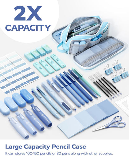 Four Candies Blue Office Supplies, Gel Pens with Black Ink, Correction Tapes,Pastel Highlighters, Mechanical Pencils, Sticky Notes, Index Post for Bible Study Stationary College Essentials