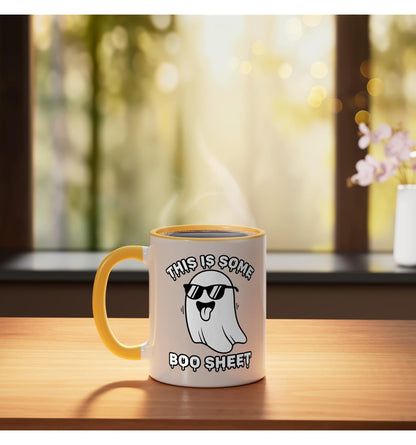 Halloween This Is Some Boo Sheet Retro Funny For Men Ceramic Mug, Yellow/White