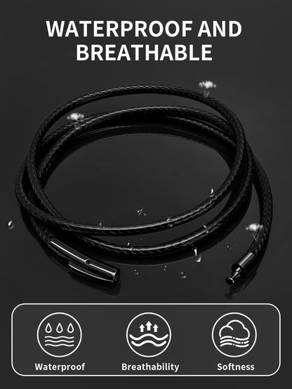 Hoyazvet 3MM Black Rope|Black Clasp Waterproof Braided Leather Necklace Cord for Men Women Black Wax Rope Chain for Pendants, 24 Inch Lengths(Gift Box)