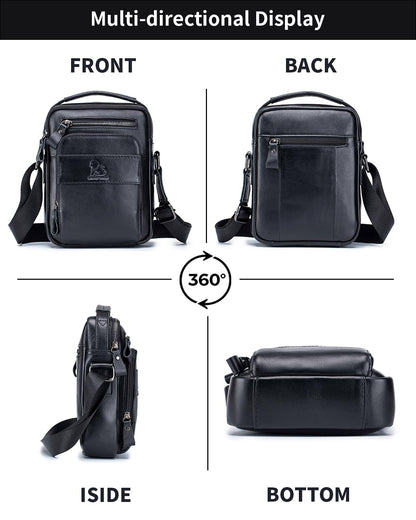 STEELLION Men's Vinatge Leather Crossbody:Compact with Organized Pockets,Stylish & Functional for Everyday Carry (black)