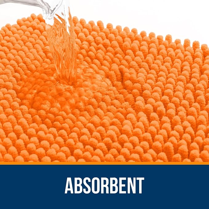 OLANLY Bathroom Rugs 34x21, Extra Soft Absorbent Chenille Bath Rugs, Rubber Backing Quick Dry, Machine Washable Bath Mats for Bathroom Floor, Tub and Shower, Home Decor Accessories, Orange