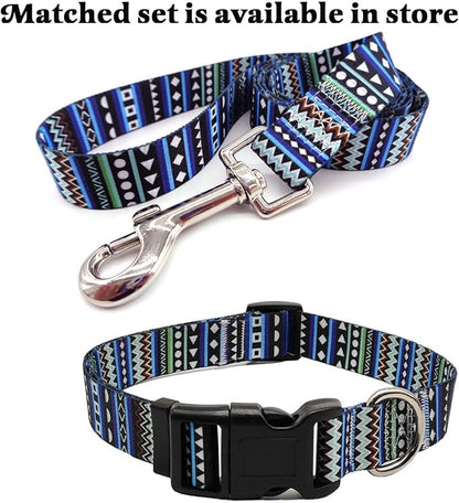 Mihqy Dog Collar with Bohemia Floral Tribal Geometric Patterns - Soft Ethnic Style Collar Adjustable for Small Medium Large Dogs（Bohemian Blue,L）