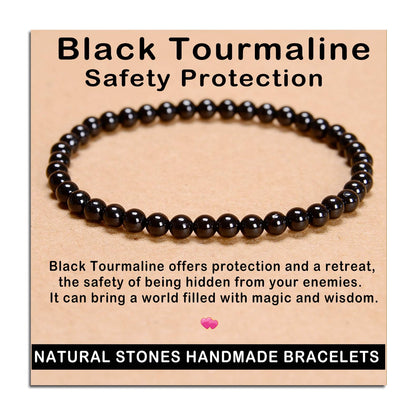 AD Beads Handmade Gemstone Stretch Elastic Bracelet Crystal Healing Reiki Nature's Beauty and Spiritual Essence Unisex (4mm, Black Tourmaline (Best protection))
