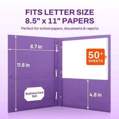 SUNEE 2 Pocket Folders with Prongs (25 Pack, Purple), Paper Folders with 2 Pockets and 3 Prongs Fit Letter Size Paper, Folders with Prongs for School Office Home Business