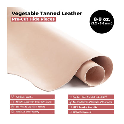 ELW Vegetable Tanned Leather 8-9 Oz. (3.2-3.6mm) Thickness | Pre-Cut 12"x24" | Tooling Leather Cowhide - Full Grain Leather Good for Crafting, Saddlery, Home Decor, Holsters, Knife Sheaths, Stamping