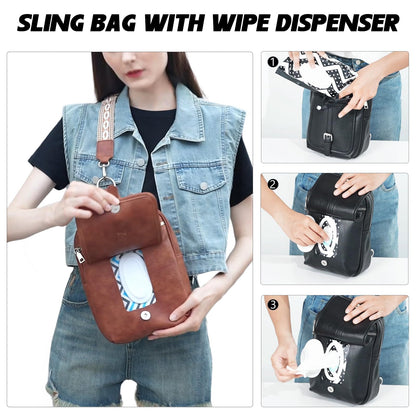 MYHOZEE Small Diaper Bag Crossbody Sling 2 in 1 Backpack Purse with 2 Wipes Pouch and 2 Removable Straps PU Leather Cross Body Bag for Women Men Front Chest Shoulder Bags, Denim Blue
