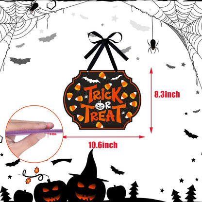 4 Pcs Halloween Felt Hanging Signs for Wreaths Happy Halloween Door Decorations Trick or Treat Wall Plaque Signs Pumpkin Witch Ghost Black Cat Bat Wall Decor Halloween Welcome Signs(Funny Style)