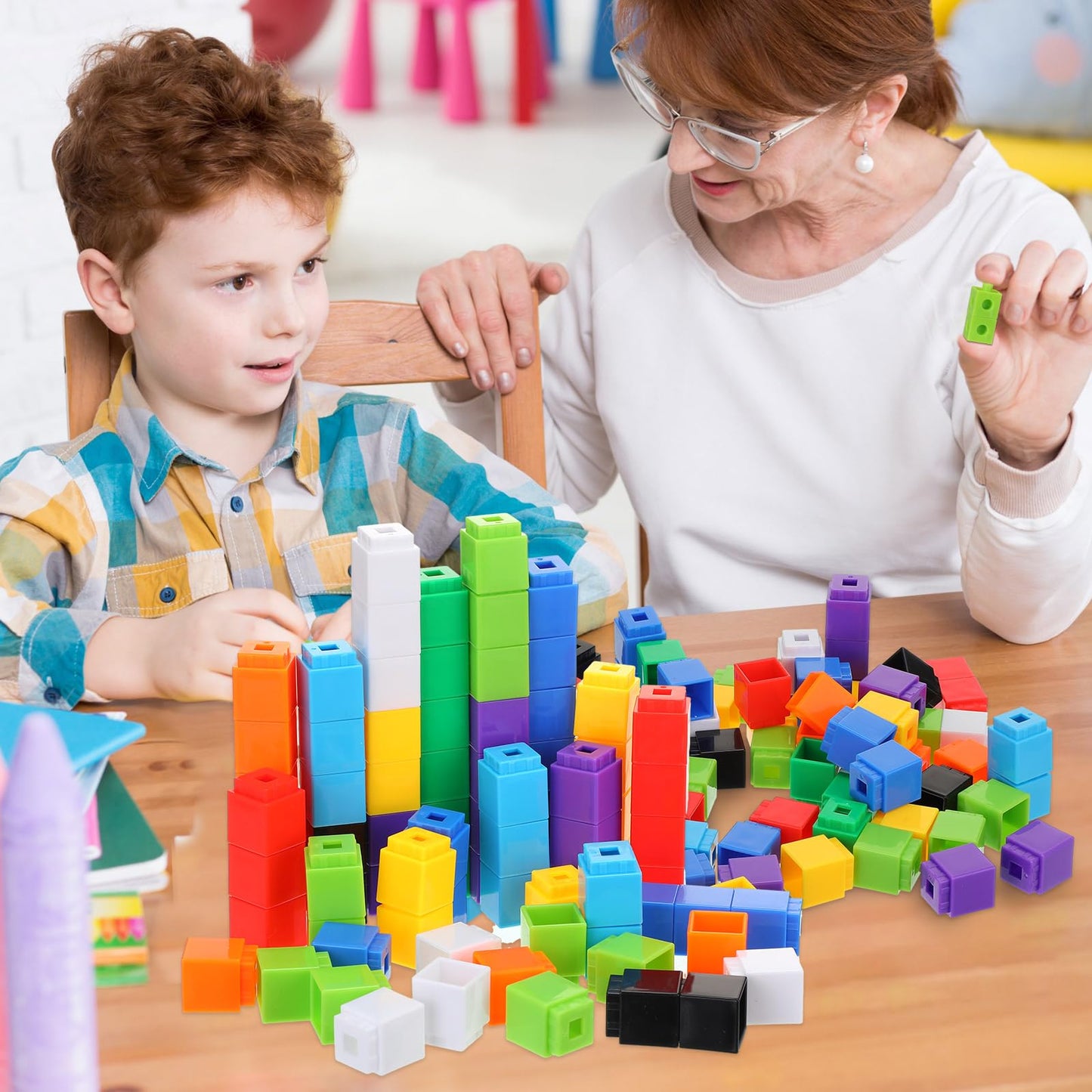 Shappy 600 Pcs Math Cubes Educational Counting Toy Math Manipulatives Connecting Counting Cubes Blocks for Learning Classroom Homeschool Supplies(Simple)