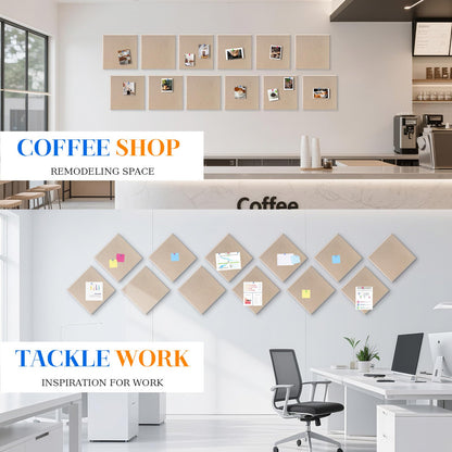DOLLAR BOSS Large Cork Board for Wall 48" x 36" x 0.5" Bulletin Board 12 Packs Corkboard Tiles Self Adhesive Felt Wall Tiles for Office Home School, Latte
