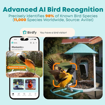 NETVUE by Birdfy Smart Bird Feeder with AI Camera, Auto Capture Videos & Motion Detection, Live Steam, Wireless Wildbird Watching, Outdoor Backyard Birder(AI by Subscription)