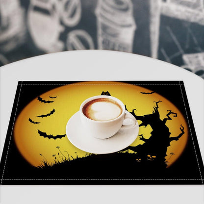 Halloween Placemats Set of 4, 17x12 Inch Orange Moon Scary Pumpkins Bats Owls Black Silhouette Table Mats for Home Party Kitchen Dining Decor