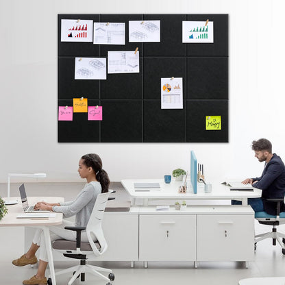 Bounmer Large Cork Bulletin Board - 48" x 36" Cork Board for Walls - 12 Pack Felt Tiles, 60 Removable Safe Adhesive Tabs & 30 Pushpins - for Office, School, Home Decor (Black)