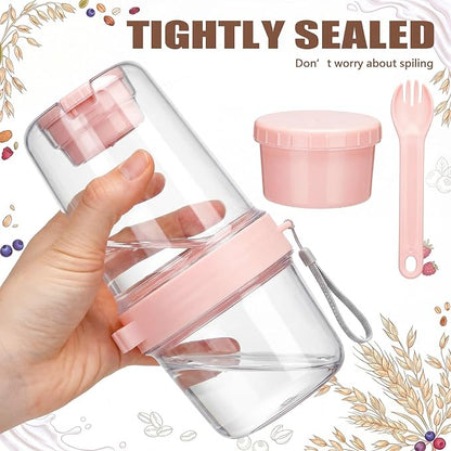 Mifoci 8 Pcs 27 oz Overnight Cereal Cup Portable Oats Container with Lid and Spoon for Yogurt Salad Fruit Oatmeal Cereal Overnight Oats Breakfast Vegetable Snack Cup(Pink)