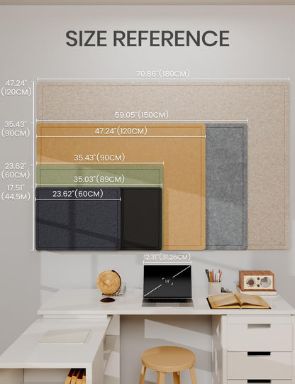 Fluxynara Bulletin Board, 35" x 17.5" Cork Board Alternative with 12 Safe Removable Adhesive Tabs, Foldable Felt Pin Board for Home Office, Classroom, Bedroom,Entryway for Walls—Sage