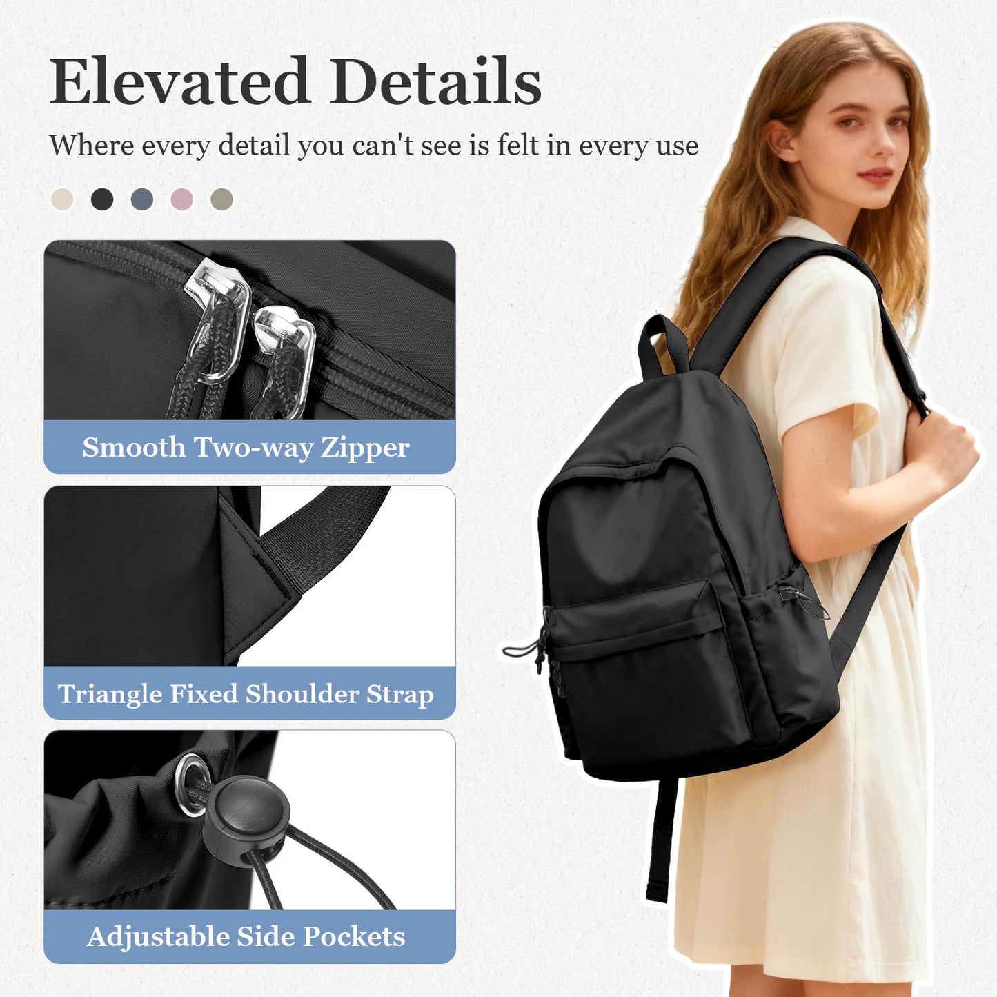 Lendolk Black Middle School Backpack For Men Women Simple Backpack For College Students Aesthetic High School Bag Waterproof Bookbag For Teens Girls Boys