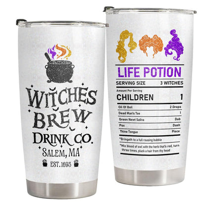 34HD Funny Witch Brew Tumbler 20oz Stainless Steel Insulated - Hocus Nutrition Facts for Halloween Fans - Birthday Present for Men & Movie Fans