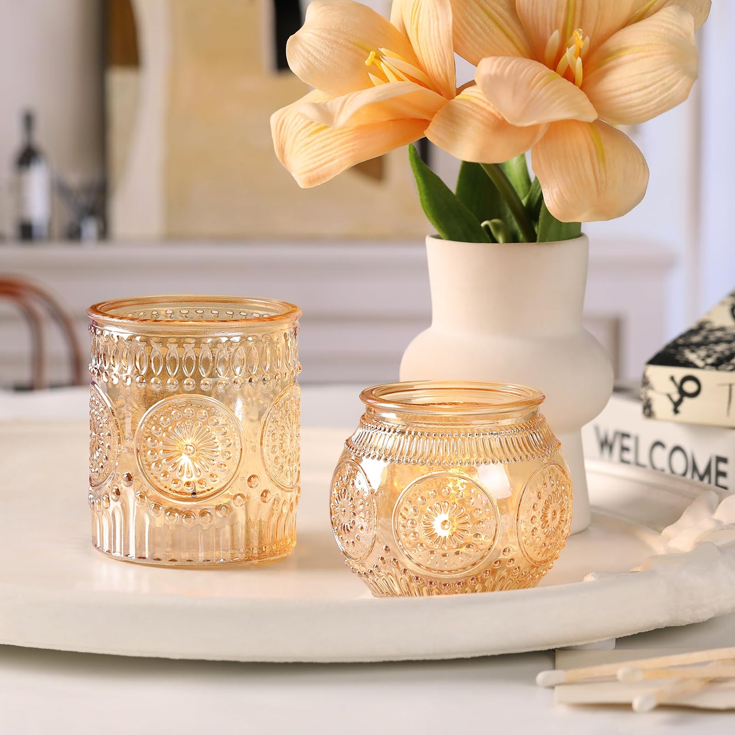 DARJEN Gold Votive Candle Holders- 10Pcs Glass Tealight Candle Holder, Size Upgrade Design for Home Decor, Elegant Candle Holder for Party & Dinner Table Centerpieces, Living Room Decor Gifts