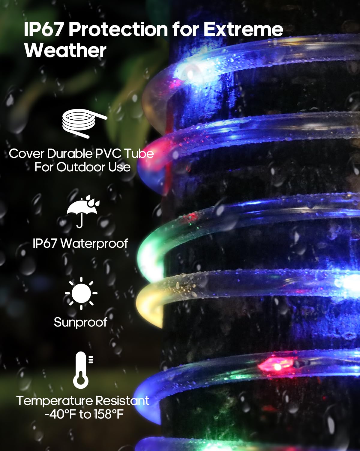 ICRGB Trampoline Lights, 66FT 200LED 1800mAh Solar Rope Lights Outdoor, IP67 Waterproof, Solar Power Outdoor Light, 8 Modes & Timer Function, Decorative for Trampoline Camping Tent Patio Porch Garden