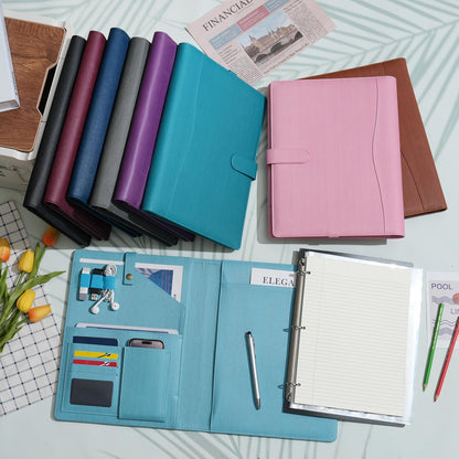 Wonderpool A4 PU Leather Portfolio Holder Ring File Document Case with Removable Binder Clipboard, Multi Pocket and Legal Pad for Business Organizer Interview and Meeting (Pink)