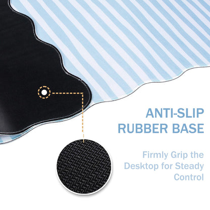 L-SPOUTTO Blue Striped Mouse Pad,Scalloped Desk Mat XXL Large Geometric Gaming Mousepad,35.4x15.7in Non-Slip Rubber Base Keyboard Pad Waterproof Desktop Mat for Laptop Computer Game Home Office