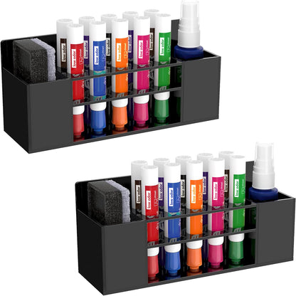 HBlife 2 Pack Acrylic Dry Erase Marker Holder Wall Mount, 10 Slots Whiteboard Marker Holder for Office, School and Home, Marker, Eraser and Whiteboard Cleaner Not Included, Black