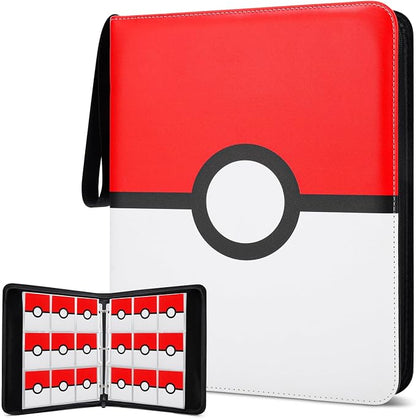 Card Binder 9 Pocket, 900 Pockets Extra Large Trading Card Binder with Zipper, PU Leather Waterproof Card Album Holder, 3-Ring Collectible Card Book for TCG, MTG, Game Cards，Red & White