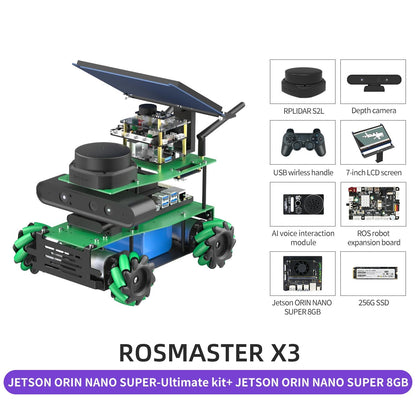 Yahboom ROS2 Programming Robot for Jetson Orin Nano 8GB Super Educational Robot AI Voice Module, AI Vision Mapping Navigation 360°Movement (ULT Ver-with Orin Nano Super 8GB)