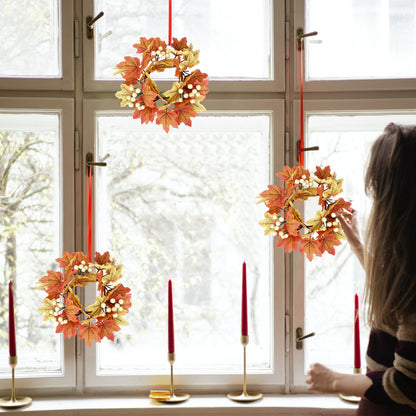 Bacucine 4Pcs Fall Wreaths Small Candle Rings with Maple Leaves Fall Candle Holders Artificial Flower Wreath for Wedding Farmhouse Door Home Table Home Decor