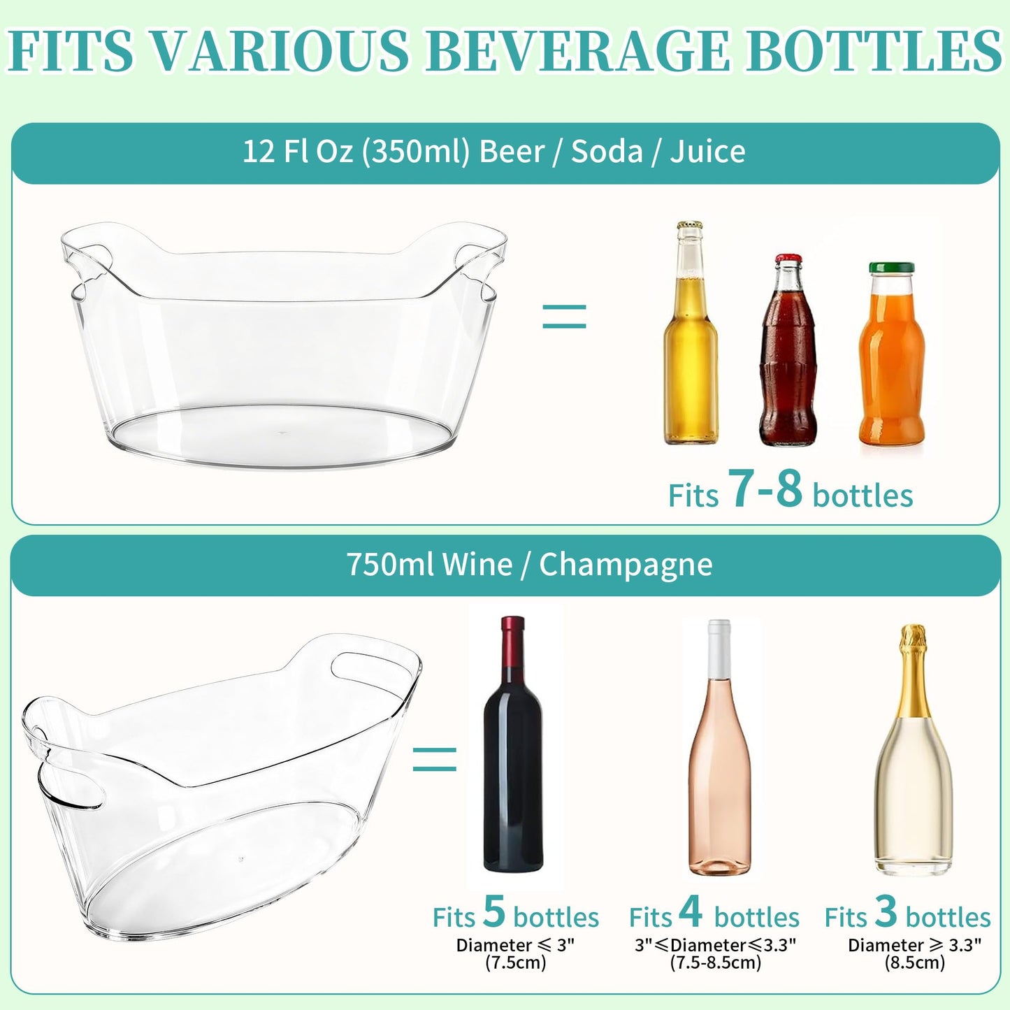 6.5L Large Ice Bucket for Parties, 2PCS Clear Acrylic Drink Buckets with Scoop & Metal Wine Bottle Opener, Champagne Bucket Tub for Wine, Beer, Cocktail Bar & Mimosa Bar Supplies Cooler