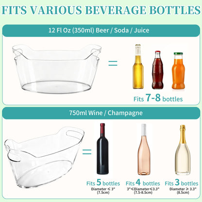 6.5L Large Ice Bucket for Parties, 2PCS Clear Acrylic Drink Buckets with Scoop & Metal Wine Bottle Opener, Champagne Bucket Tub for Wine, Beer, Cocktail Bar & Mimosa Bar Supplies Cooler