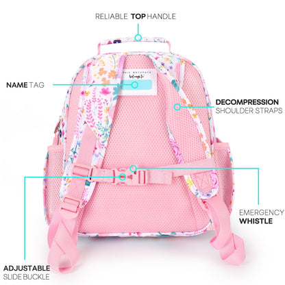 mibasies Kids Backpack for Girls: Girls Backpack 5-8 - Kindergarten Elementary School Bookbag for Girl - Flower Pink