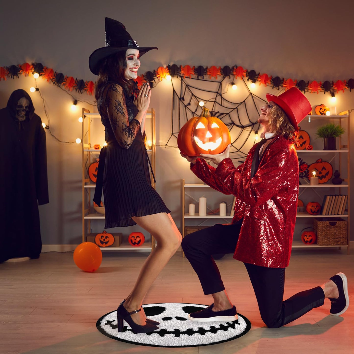 KGNN Jack Halloween Rugs Mat 2ft Round Non-Slip Cute Creepy Nightmare Bath Rug Bathroom Shower Floor Mat for Halloween Indoor Decor Nightmare Before Holiday Christmas Decorations