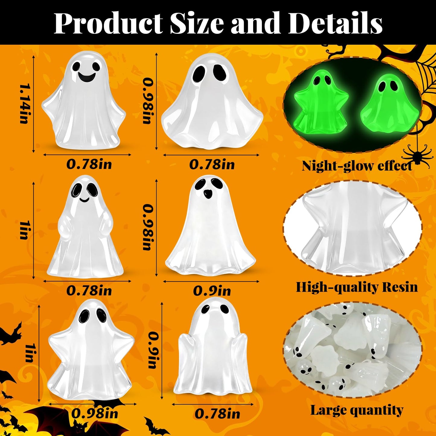 80Pcs Mini Luminous Ghost Figurines 6 Style Glow in The Dark Tiny Small Ghost Miniatures for Halloween Spooky Tiered Tray Table Centerpiece Decor Vase Filler Party Favors