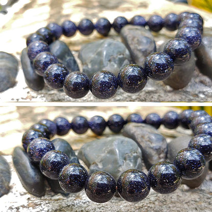 chengmu 8mm Blue Sand Goldstone Stretch Bracelet for Women Natural Handmade Round Beads Semi Precious Gemstone for Crystal Elastic Beaded Bracelet 7.5"