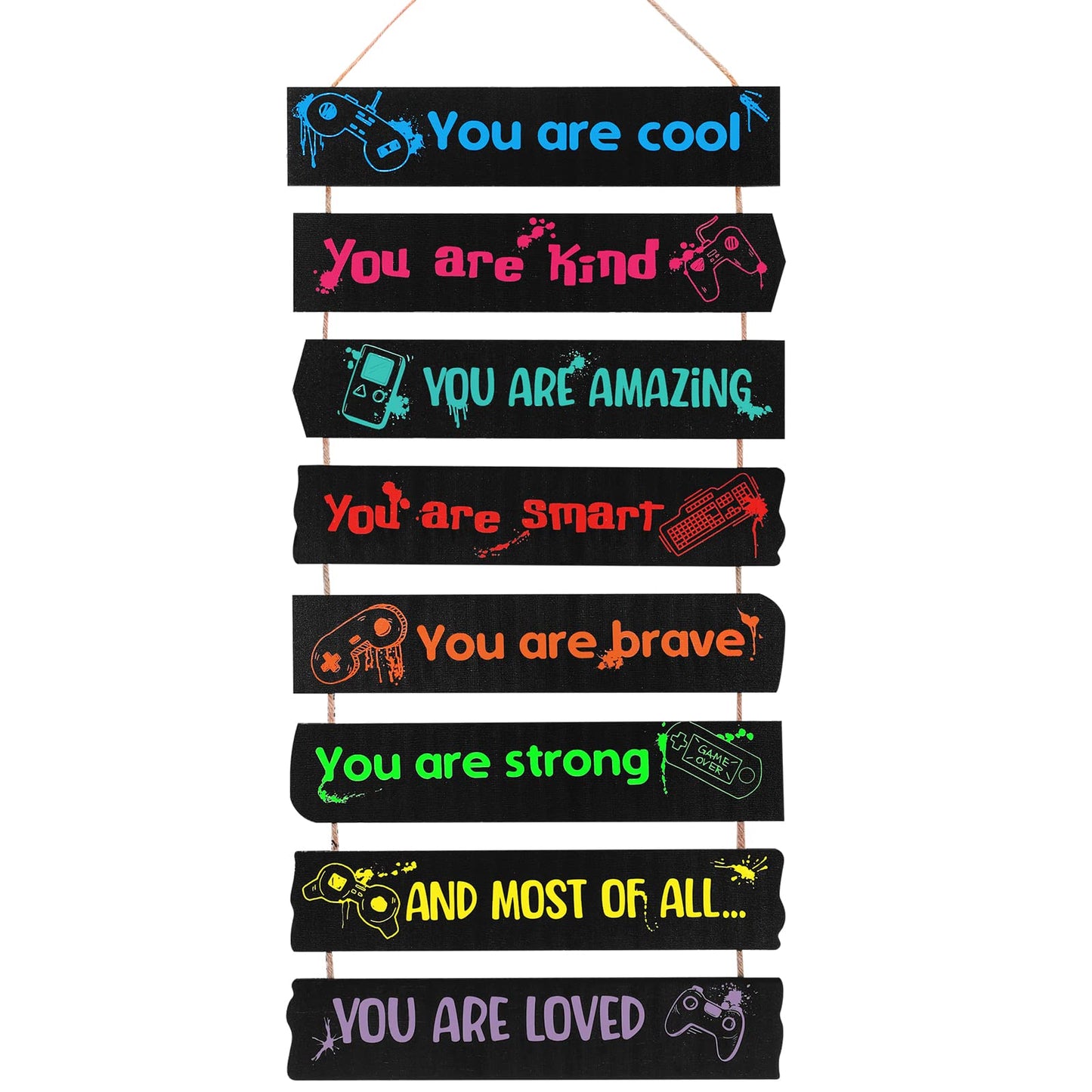 Maitys Game Room Decor for Boys Bedroom, Inspirational Wall Decoration, Wood Gaming Room Decor for Boys Playroom, Christmas Hanging Plaques Signs for Teen Gamer Bedroom