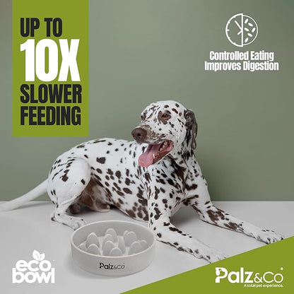 Palz&Co EcoBowl Slow Feeder for Dogs & Cats, 28 oz Gray - Natural Bamboo Puzzle Pet Bowl with Non-Slip Base for Slower Eating & Better Digestion, Dishwasher Safe