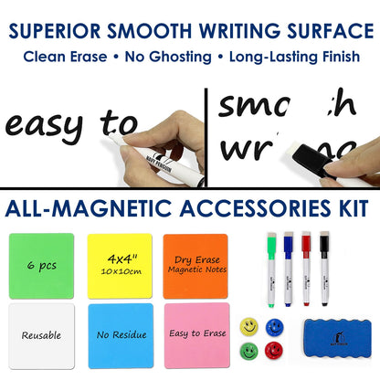 Whiteboard Set - 24 x 18 in Dry Erase Board with 1 Magnetic Eraser, 4 Dry Wipe Markers, 4 Magnets and 6 Magnetic Labels - Wall Hanging Reminder Kanban White Board for Home and Office (24x18 inch)